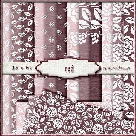 15 x A4 Backgroundpaper White Flower 134 Red