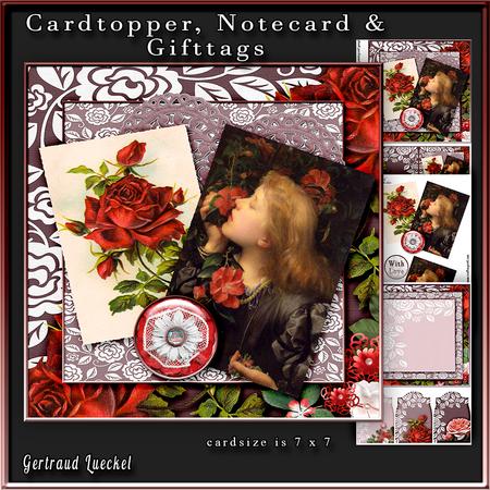 Cardtopper 7x7 with Inlet Red Flower 241