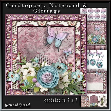 Cardtopper with Inlet Blue Pink Blooming 244