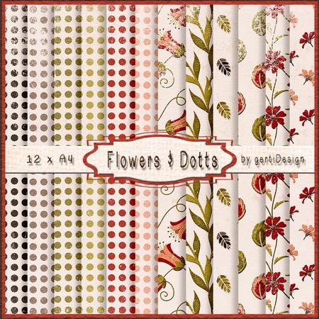 12 x A4 Backgroundpaper Flowers & Dotts 135