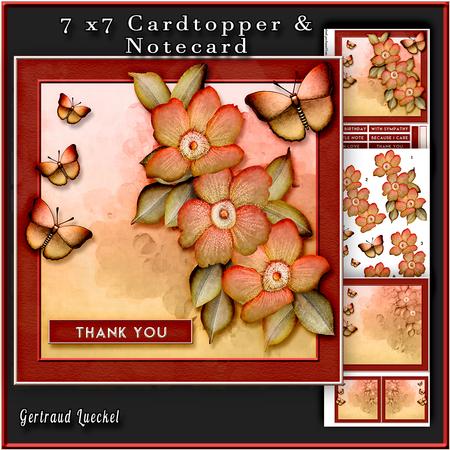 Cardtopper with Digital Painted Flowers Red 251