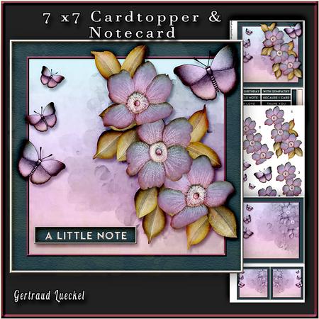 Cardtopper with Digital Painted Flowers Blue 252
