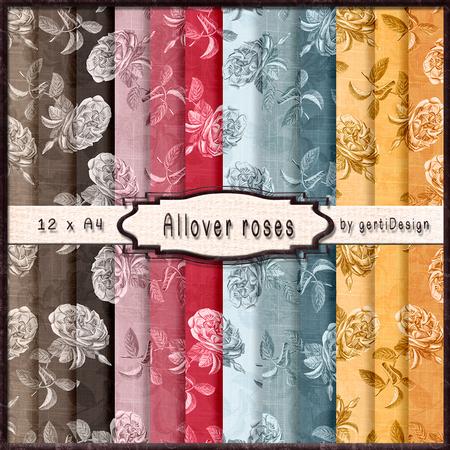 12 x A4 Backgroundpaper Allover Roses 138