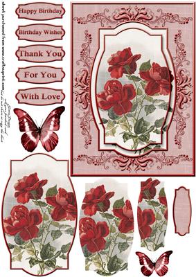 Cardtopper Red Roses 290