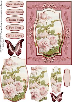 Cardtopper Soft Pink Roses 292