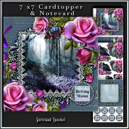 Cardtopper with Inlet Pink Purple Roses 321