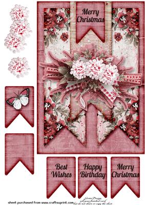 A5 Cardtopper Red White Flowers 332