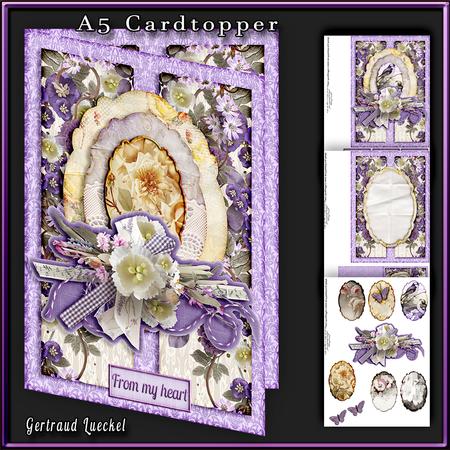 A5 Cardtopper Purple Yellow Flowers 333