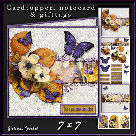 Cardtopper Vintage Flower Purple Yellow 341