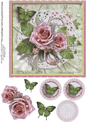Cardtopper Singlesheet Pink Roses 102