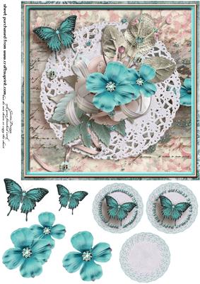 Cardtopper Singlesheet Turquoise Flower 105