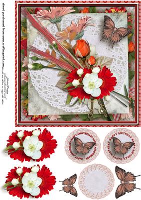 Cardtopper Singlesheet Red Dahlia 108