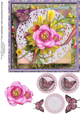 Cardtopper Singlesheet Pink Flower 109