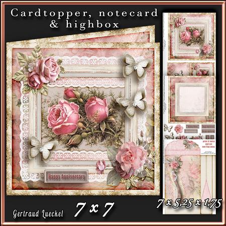 Cardtopper with Large Highbox Pink Roses 368