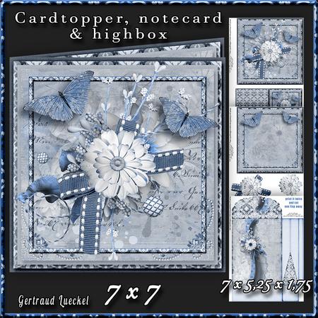 Cardtopper with Large Highbox Blue Flowers 376