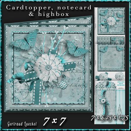Cardtopper with Large Highbox Teal Flowers 377
