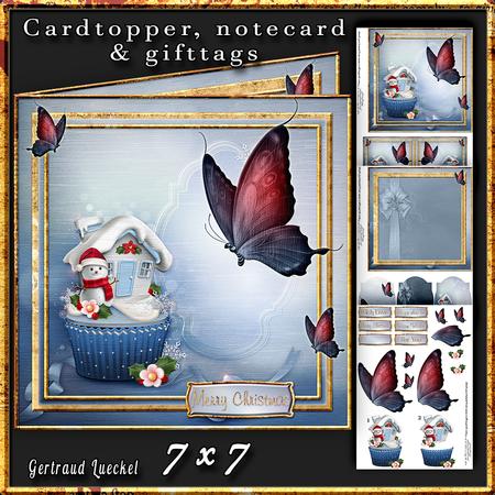 Cardtopper with Inlet Snowman Cupcake 386