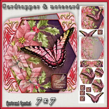 Cardtopper Lovely Butterfly Pink Green 403