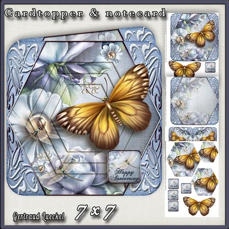 Cardtopper Lovely Butterfly Iceblue Flowers 406