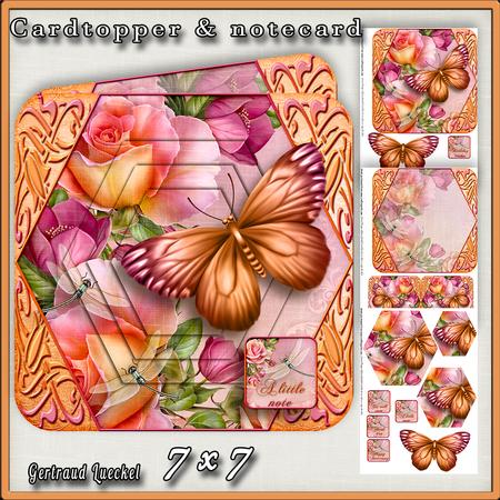 Cardtopper Lovely Butterfly Pink Orange 407