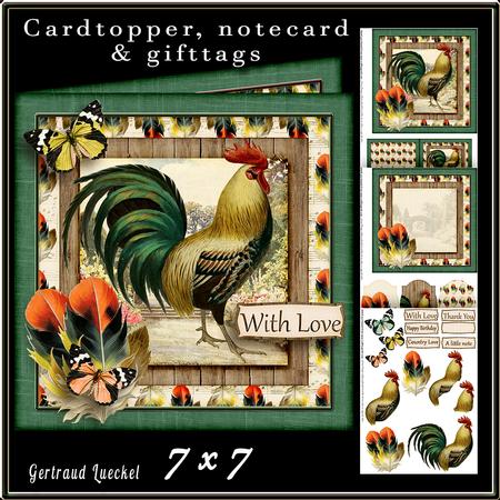 Cardtopper Country Love Rooster Green 418