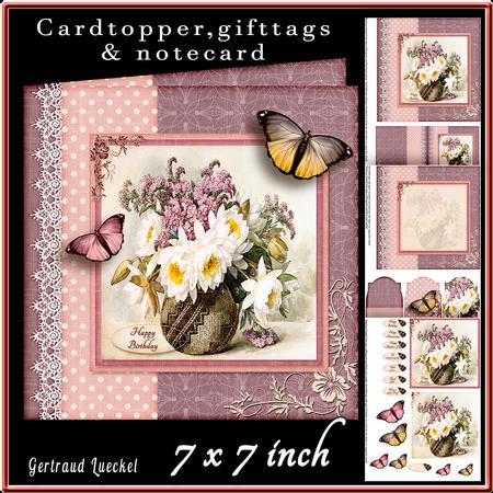 Cardtopper Vintage Lilac and White Flowers 433