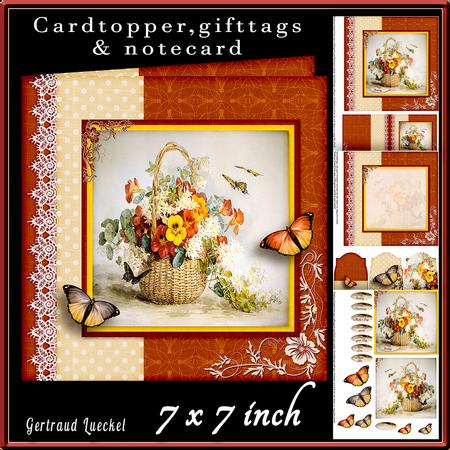 Cardtopper Red Pansy and White Aster 434