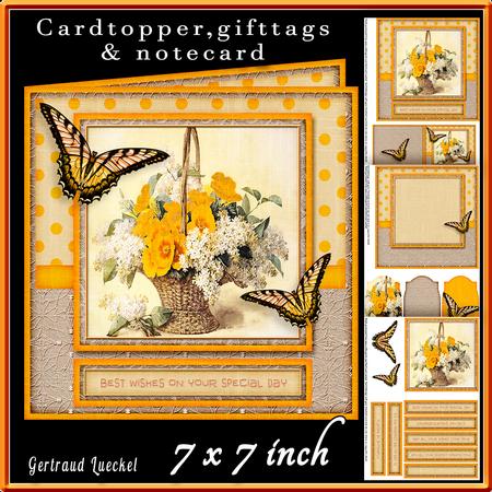 Cardtopper White Lilac and Yellow Flowers 435