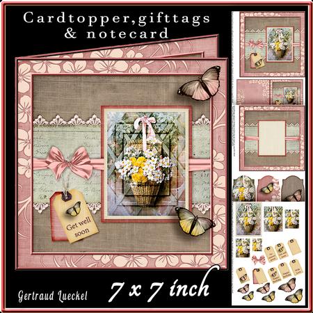 Cardtopper Vintage Lace Yellow and White Flowers 436