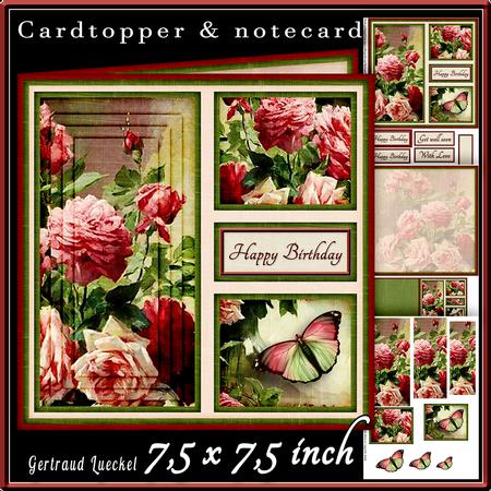Cardtopper Old Red Roses Vintage 446