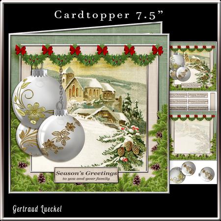 Cardtopper Vintage Christmas Bauble White Gold 466