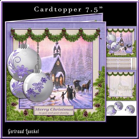Cardtopper Vintage Christmas Bauble White Purple 467