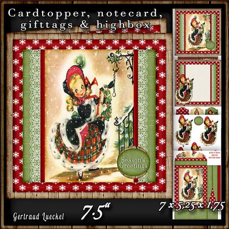 Cardtopper with Large Highbox Christmas Little Girl 472