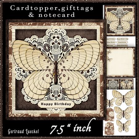 Cardtopper Large Butterfly Creme Brown 487
