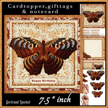 Cardtopper Large Butterfly Orange Red 488