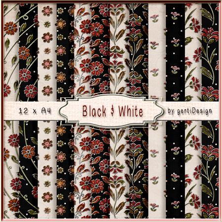 Background Paper Kit Flowers Black and White 142