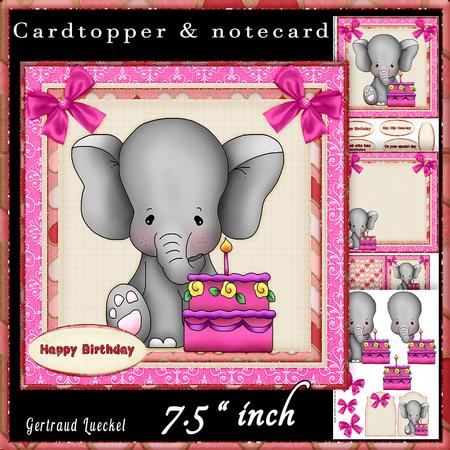 Elephant Birthday Girl Cardtopper Kit 515