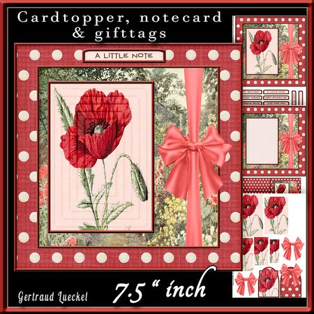 Vintage Red Poppy Cardtopper 529