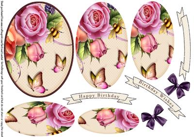 Oval Pyramage Pink Rose and Butterflies 103