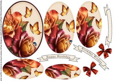 Oval Pyramage Autumn Rose and Butterflies 104