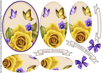 Oval Pyramage Yellow Rose and Butterflies 107