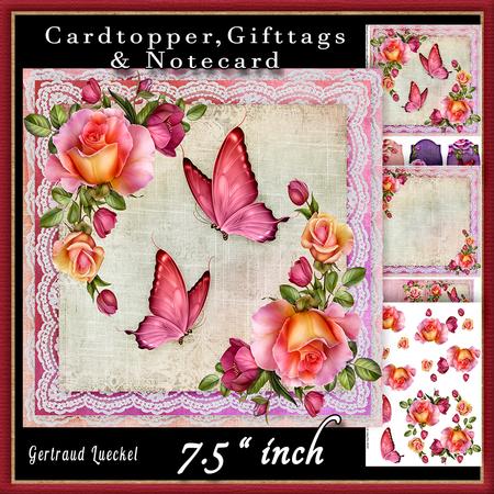 Cardtopper Roses and Butterflies 560
