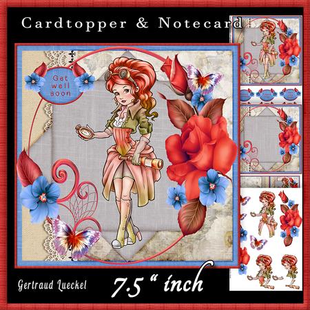 Cardtopper Steampunk Lady Red Roses