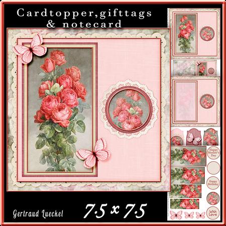 Cardtopper Pink-red Roses 577