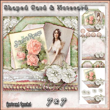 Shaped Card Vintage Rose Romance 350