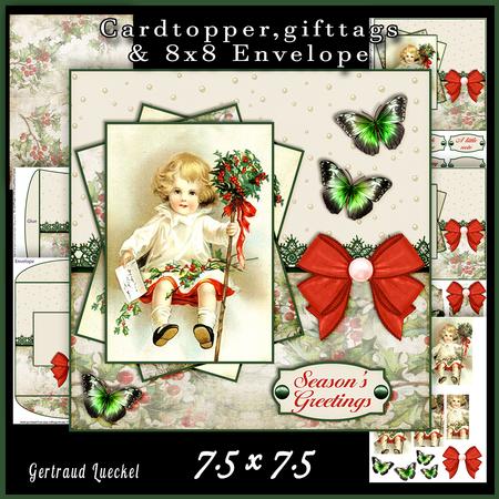 Cardtopper with Matching Envelope Christmas Girl 604
