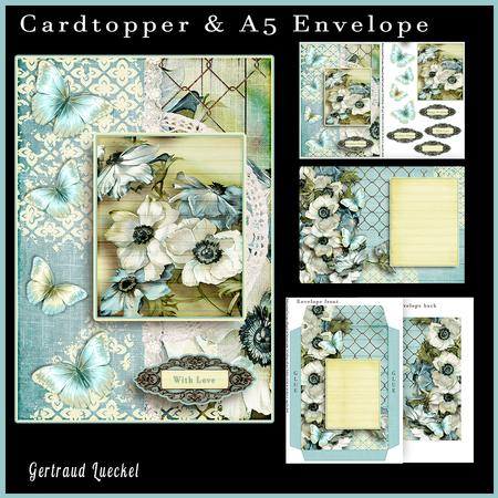 Cardtopper with Matching Envelope Anemone Blue 634