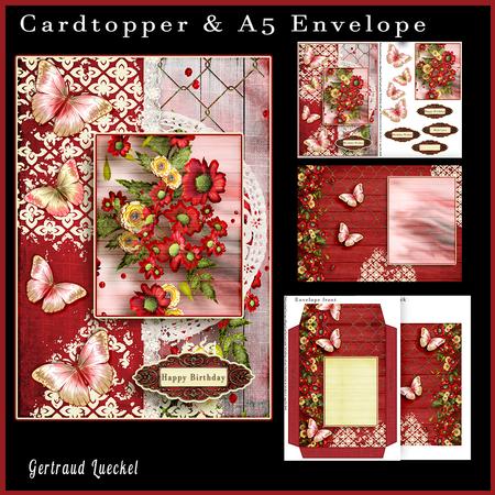 Cardtopper with Matching Envelope Peony 635