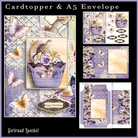Cardtopper with Matching Envelope Cupcake Lilac 640