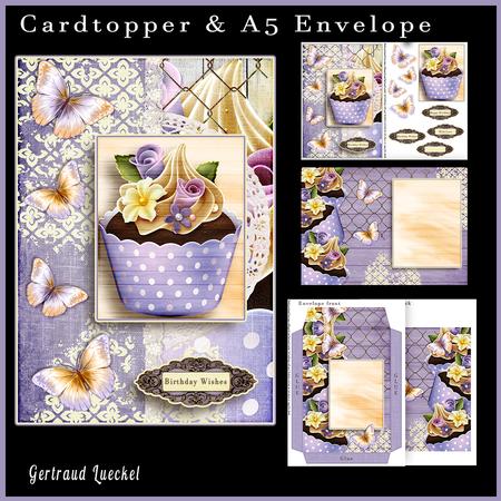 Cardtopper with Matching Envelope Cupcake Lilac 644